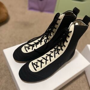 Forte Black and White Boxer Ankle Boots